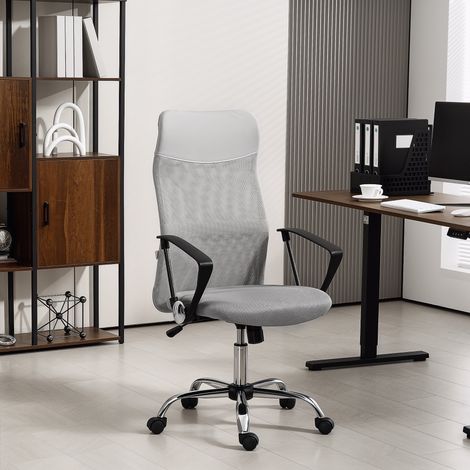 Chefsessel mit ergonomischer Rückenlehne, verstellbarer Sitzhöhe, Drehsitz, Netzgewebe, 63 x 65 x 119 cm, grau