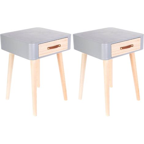CAREL - Lot de 2 Chevets Carrés 1 Tiroir Gris et Bois (1/5)