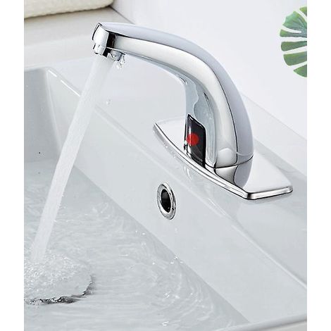 robinet De Lavabo Automatique Sans Contact Avec Couvercle Perfor, Capteur De Courant Continu, Chrome (1/4)