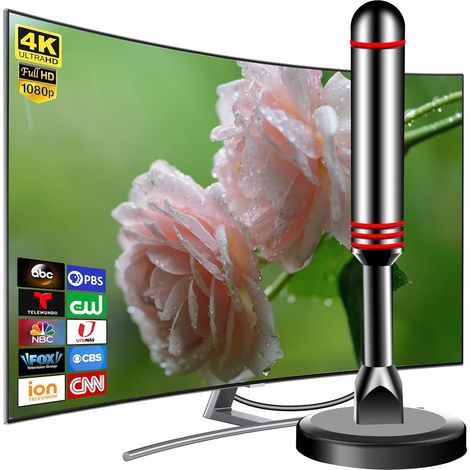 Antenna TV da interno per Smart TV, antenna HDTV digitale 2025 con potente base magnetica, ricezione a 360° e lunga portata per canali locali, facile installazione senza cavo