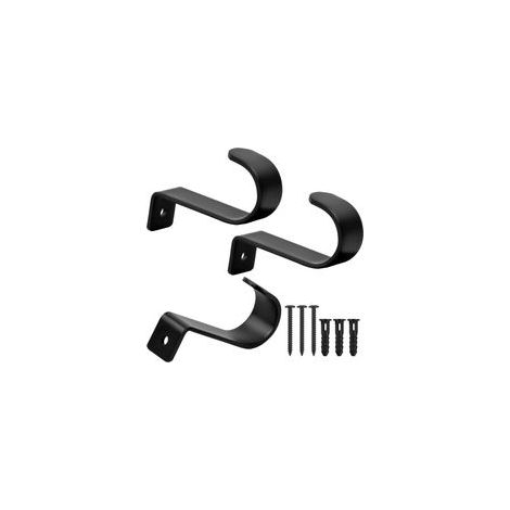 Lot de 3 Support de Tringle à Rideaux avec 3 Vis, Supports de Poteau Rideau, Support Muraux Tringle à Rideau, Support de Draperie Tringle Noirs Durables pour Maison Chambre Bureau