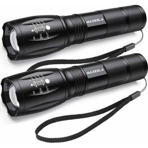 Lampe Torche LED Ultra Puissante - 2000 Lumens, Étanche IP65, Zoomable, 5 Modes d'Éclairage (Lot de 2) (1/5)