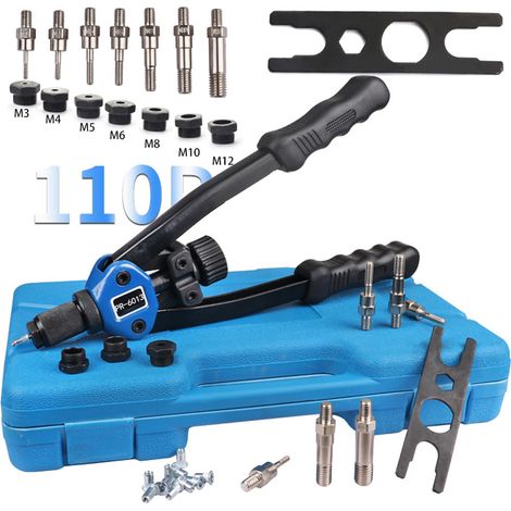 Riveteuse Manuelle et Pistolet à Écrou Professionnel Pince à Insert Fileté avec 110 Écrous et 7 Mandrins M3-M12 Pince à Rivets 5 en 1 (1/5)