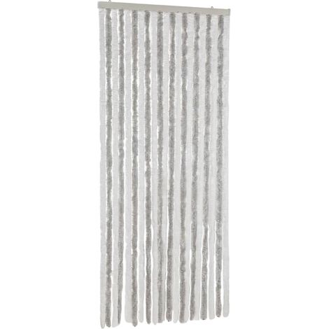 Rideau anti-mouches gris clair et blanc 90x200 cm chenille