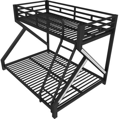 Litera de metal negro 90 x 200 cm / 140 x 200 cm con tira LED, barandilla y escalera (1/5)
