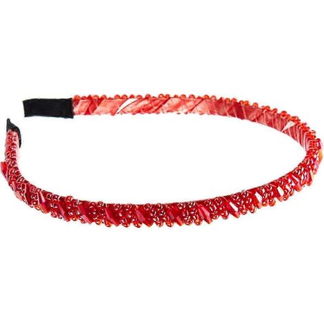 Bandeau pour femme avec perles de faux cristal, élastique et antidérapant, léger et fin.-Red (1/5)