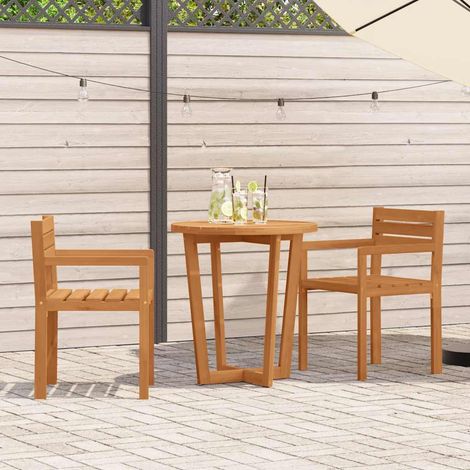 Ensemble repas de jardin 3 pièces en bois d’acacia huilé, table ronde et 2 chaises - PANGIVO (1/5)