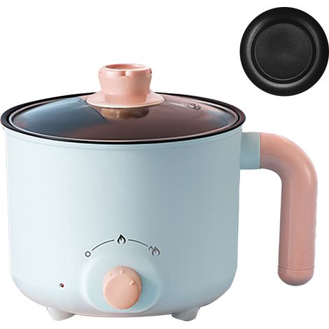 Cuiseur Électrique Mini Antiadhésif Chauffage Rapide Protection Sécurité Cuisson Pâtes Soupe Compact Bleu avec Ustensiles (1/4)