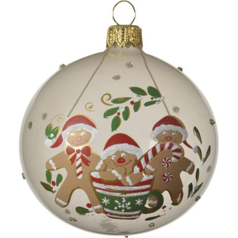 PALLINA DI NATALE CON OMINI PAN DI ZENZERO 8CM
