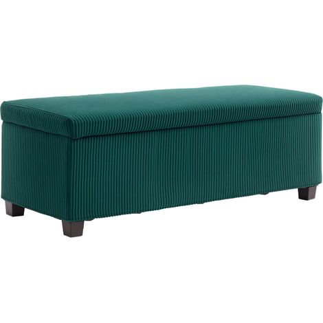 Banc de rangement bout de lit en velours côtelé avec couvercle, pour salon, chambre, entrée, 112 x 42 x 40 cm, vert