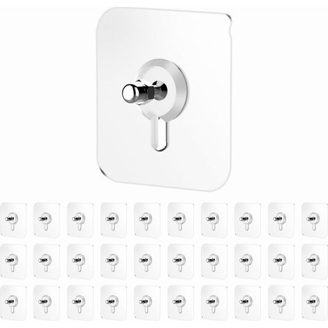 30 Pièces Clous de Suspension Mural Transparent, Clou Auto-Adhésif en Crochets, Crochet à Vis Mural sans Poinçon pour Salle de Bain, Cuisine (1/5)