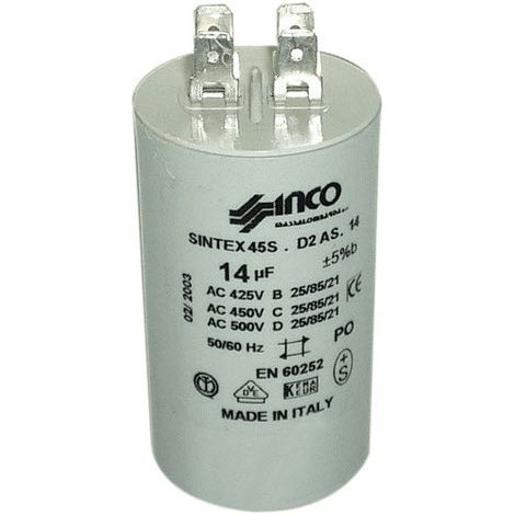 Condensateur permanent 14µF 450V pour lave-linge – Technologie de démarrage radial – Compatible avec divers modèles – 284982