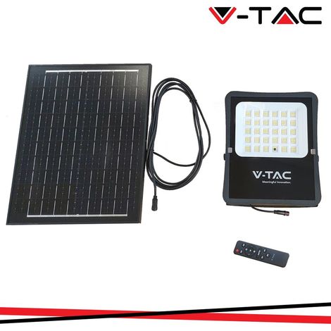 V-TAC VT-432 Faro led nero 30W con pannello solare e telecomando Proiettore con sensore di movimento 4000K - 10310