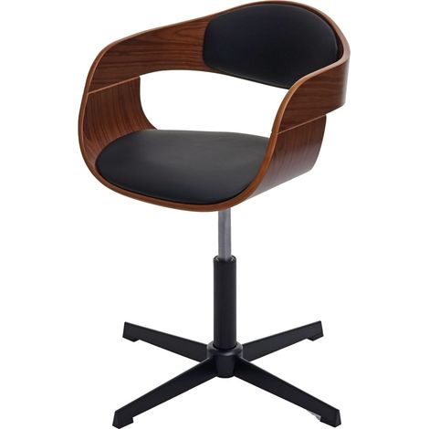 Chaise de bureau HWC-H46, réglable en hauteur, bois courbé - aspect noyer, cuir synthétique noir (1/5)