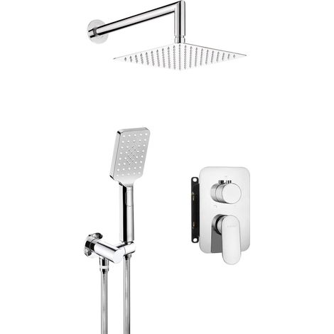 Unterputz-Duschset Quadrat, mit Mischbox, Messing