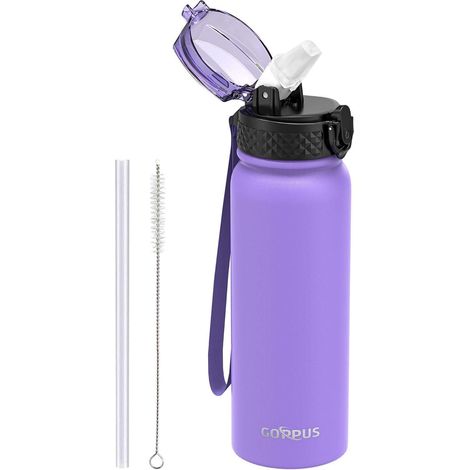 Flasche Edelstahl 600ml Strohhalm auslaufsicher BPAfrei 600 ml Violet (1/5)