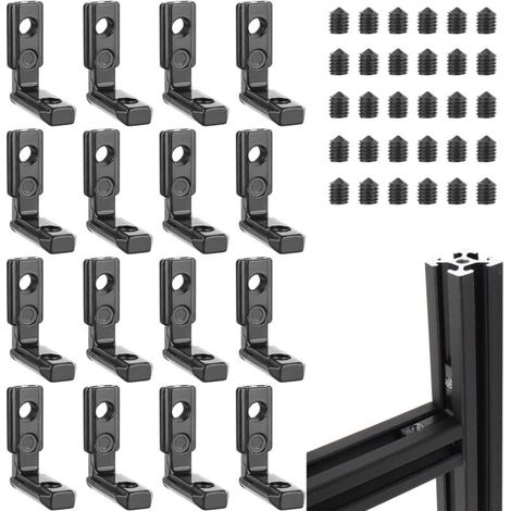 Lot de 16 équerres intérieures en T 2020 M5 avec 36 vis - Profilé en aluminium - Rainure 6 T - 90° - En forme de L - Connecteur d'angle intérieur en alliage de zinc - Pour profilé en aluminium (1/4)