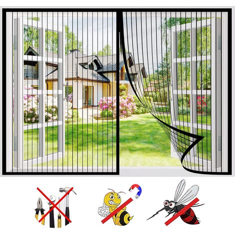 Magnetisches Fliegengitterfenster, automatisch schließendes Insekten-Magnetgitterfenster, ohne Bohren, einfach zu installieren, für Fenstertüren, Schwarz 120 x 130 cm (47 x 51 Zoll) (1/3)