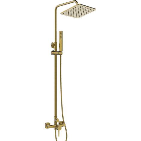 Colonna doccia oro spazzolato Soffione a pioggia quadrato, doccetta portatile, sistema anticalcare e flessibile antitorsione (1/3)