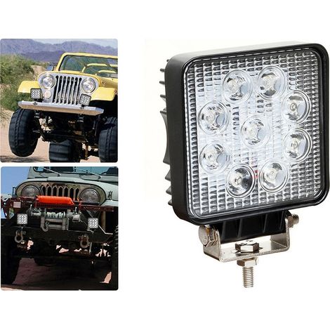 Faro Supplementare Led Auto Quadrato 9 led 27w Luce Bianca Impermeabile Basic (1/4)