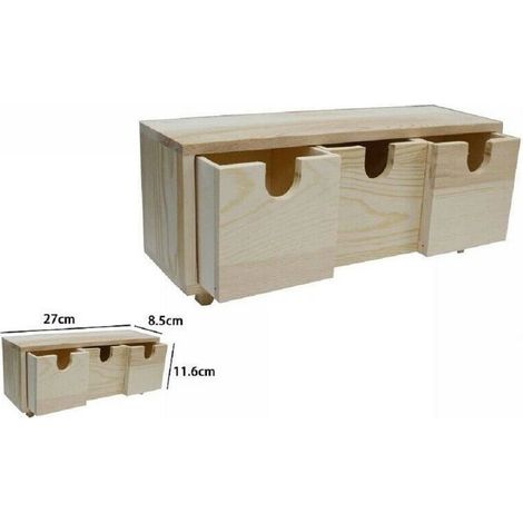 TrAdE Shop Traesio - Porta Oggetti Mini Cassettiera 3 Cassetti Legno Naturale Decoupage 53387a -