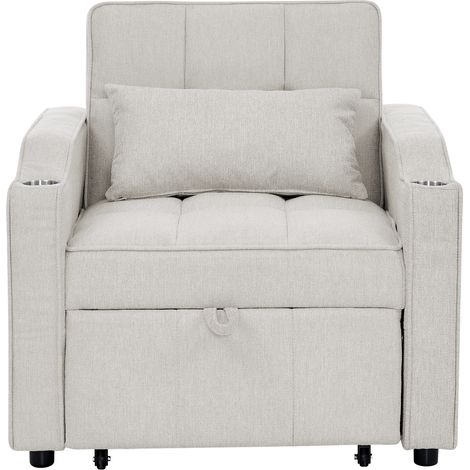 Fauteuil-lit 3-en-1 avec port USB/Type-C, canapé-lit (190 cm) avec porte-gobelet en acier inoxydable, fonction lit et dossier réglable sur 3 positions, poches latérales. Idéal pour les petits espaces (1/5)