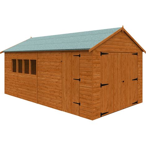 18 x 10 Feet Garage 12mm Shed - Solid Wood/Softwood/Pine - L535 x W295 x H272.7 cm - Burnt Orange