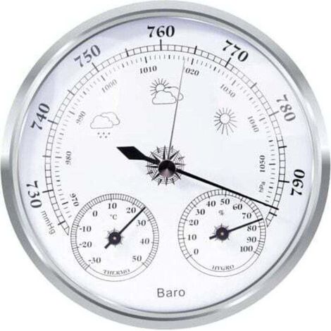 Station météo analogique – Station météo analogique pour une utilisation intérieure et extérieure – Composée d'un baromètre, d'un thermomètre et d'un hygromètre (argent, 128 mm) (1/4)