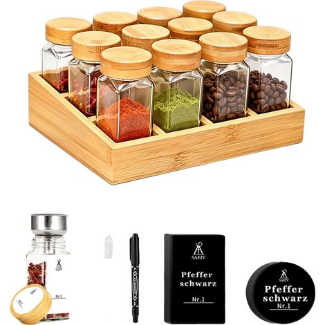 Gewürzglas-Set, Bambusregal, luftdichte Glasbehälter, XY103 (1/2)