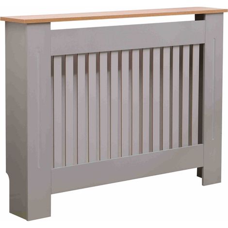 Oypla Medium Grey Wooden Slatted Grill Radiator Cover MDF Cabinet (1/5)