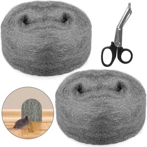 2er-Packung Mäusekiller-Rollen aus Stahlwolle mit Schere, 6 m Stahlwolle, effektiver Mäusekiller, füllt Löcher und Wandrisse für Haus, Garage und Garten (1/4)