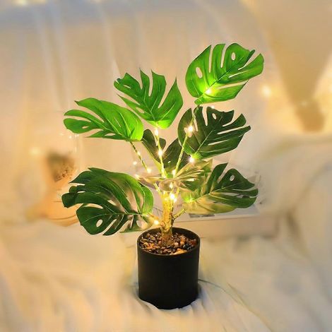 Künstliche Palmenlampe mit LED-Monstera-Blättern, USB-betriebene tropische Leuchte für die Heimdekoration