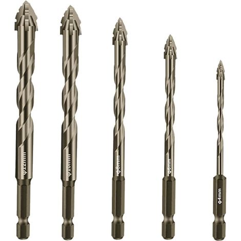 Foret hélicoïdal excentrique haute résistance, lot de 5 forets à maçonnerie pour béton, verre, brique, ciment, carrelage, bois, etc., pointe de 5/32 à 1/2 po. (1/5)