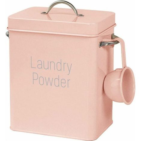 Waschpulverbehälter mit Löffel, 4-Liter-Waschpulvereimer, Metall-Aufbewahrungsbehälter für Waschpulver zur Aufbewahrung zu Hause, Rosa (1/5)