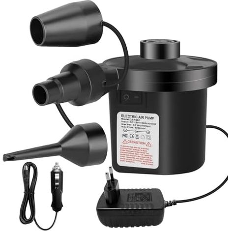 Pompa ad aria elettrica per gonfiare e sgonfiare, 240 V/130 W, con 3 ugelli, pompa a paletta ad alte prestazioni per materassi ad aria, materassini gonfiabili, piscine gonfiabili e salvagenti. (1/5)
