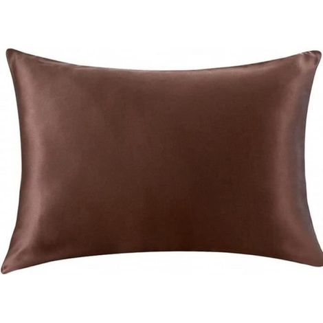Taie D'Oreiller - 50x75 Cm - 100% Soie De Mûrier - Fermeture Éclair - Marron (1/4)