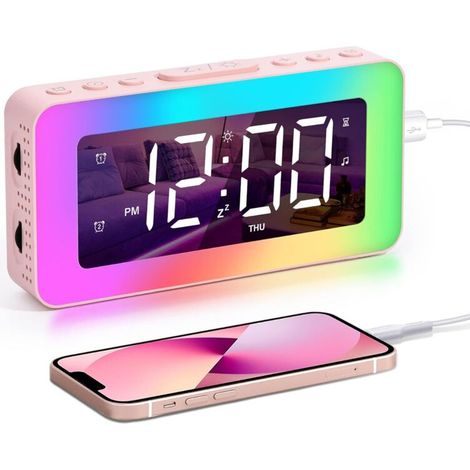 Sveglia per bambini e adulti - Orologio digitale con doppia sveglia, 8 suoni per dormire, luci notturne - Timer per dormire