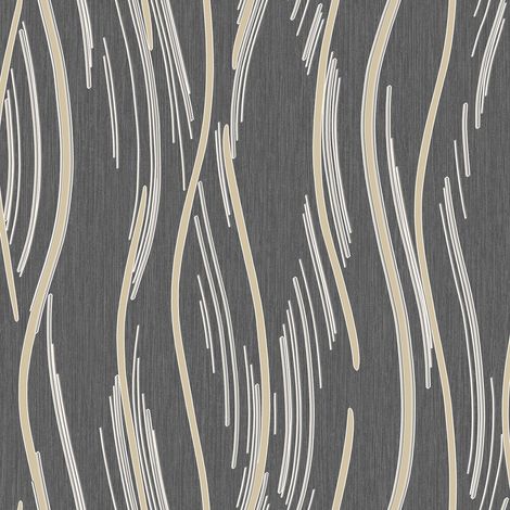 Shimmer Wave Black Gold Wallpaper Modern Textured Glitter Effect Feature Wall (1/4)