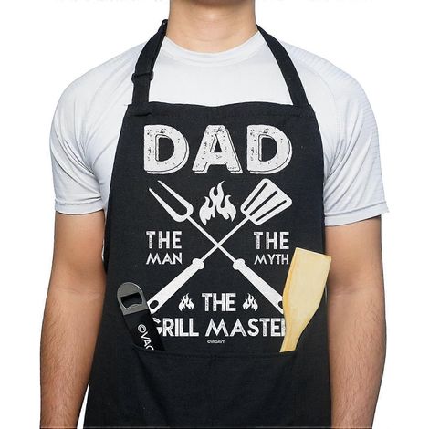 Tabliers coton noir humoristiques homme papa mari, cadeau anniversaire/fête des pères, adapté barbecue – Papa la légende (1/5)