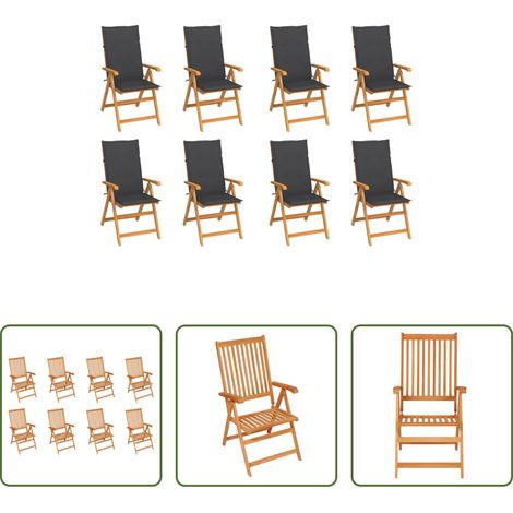 Gartenmöbel -  Verstellbare Gartenstühle mit Auflagen 8 Stk. Massivholz Teak (1/5)