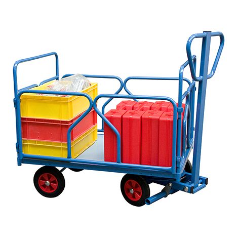 Carrello con avantreno girevole 500 kg - 2 schienali 2 ridelle tubolari - Ruote pneumatiche 260 mm - 800007112