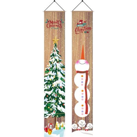 DOLASO Weihnachts-Veranda-Schild, Schneemann, Weihnachtsbaum, Hängebanner, Frohe Weihnachten, Türschild für Ferienhaus, Innen- und Außenbereich, Veranda, Wand, Weihnachtsparty-Dekoration, 30,5 x 182,9 (1/4)