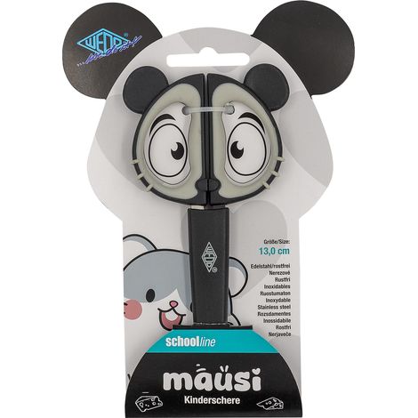 WEDO MAUSI CISEAUX POUR ENFANT 13 CM - CISEAUX DE BRICOLAGE NOIR/GRIS AVEC POIGNÉE SOUPLE ET POINTE RONDE 736006