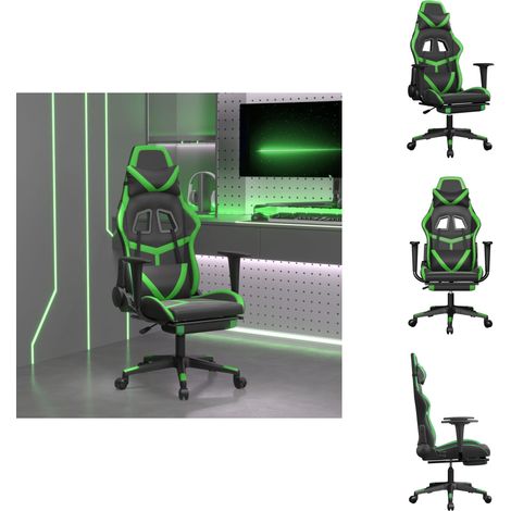 Chaise de jeu avec repose-pied Noir et vert Similicuir - Chaises Gaming - Chaise Gamer - Fauteuil Gaming - Bureau Ergonomique - Chaise Réglable (1/5)
