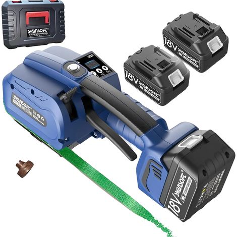 Reggiatrice elettrica, compatibile con reggette in PP e PET, funzionamento senza fili, blu (1/2)