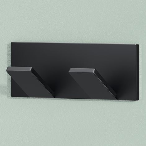 Mai & Mai Kleiderhaken ohne Bohren Wandgarderobe Wandhaken aus Edelstahl mit 2 Haken Garderobenleiste Garderobenhaken 10cm Matt schwarz Stalo-02 (1/5)