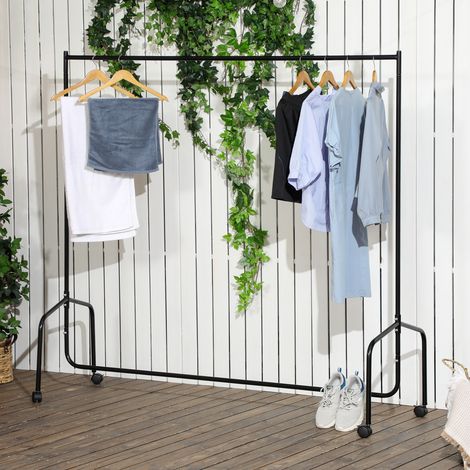 Appendiabiti con ruote, robusto binario per vestiti, capacità di carico 140 kg, 180 x 60 x 170 cm, appendiabiti in acciaio nero