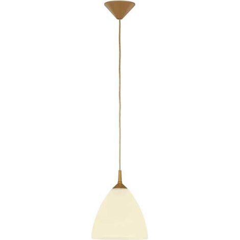 Alfa BARTEK Glass Pendant Ceiling Light 23cm Brass/Gold with Ecru Accents, 120cm Drop, 1xE27 max 15W, Dimmable Hanging Lamp for Kitchen Dining Room