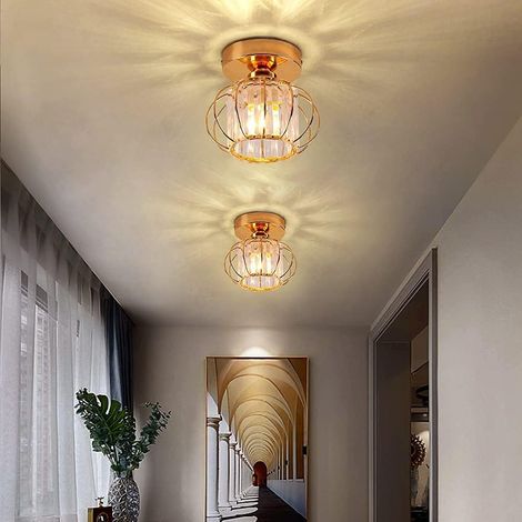 2 PCS Vintage Industriale E27 Lampada da Soffitto di Cristallo, Plafoniera Forma di Gabbia per Ingresso Corridoio Camera da Letto Soggiorno, Oro Rosa (1/5)