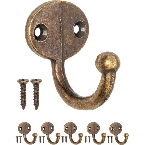 Patères - Crochets - Crochets muraux - 5 pièces - Alliage de zinc - Bronze - Avec Vis - Pour mur et porte (1/5)
